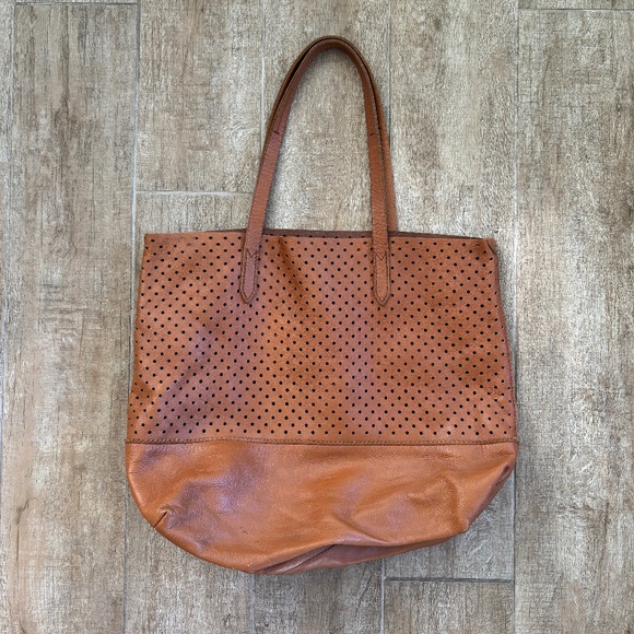 J. Crew Handbags - J. Crew Leather Perforated Tote in Cognac